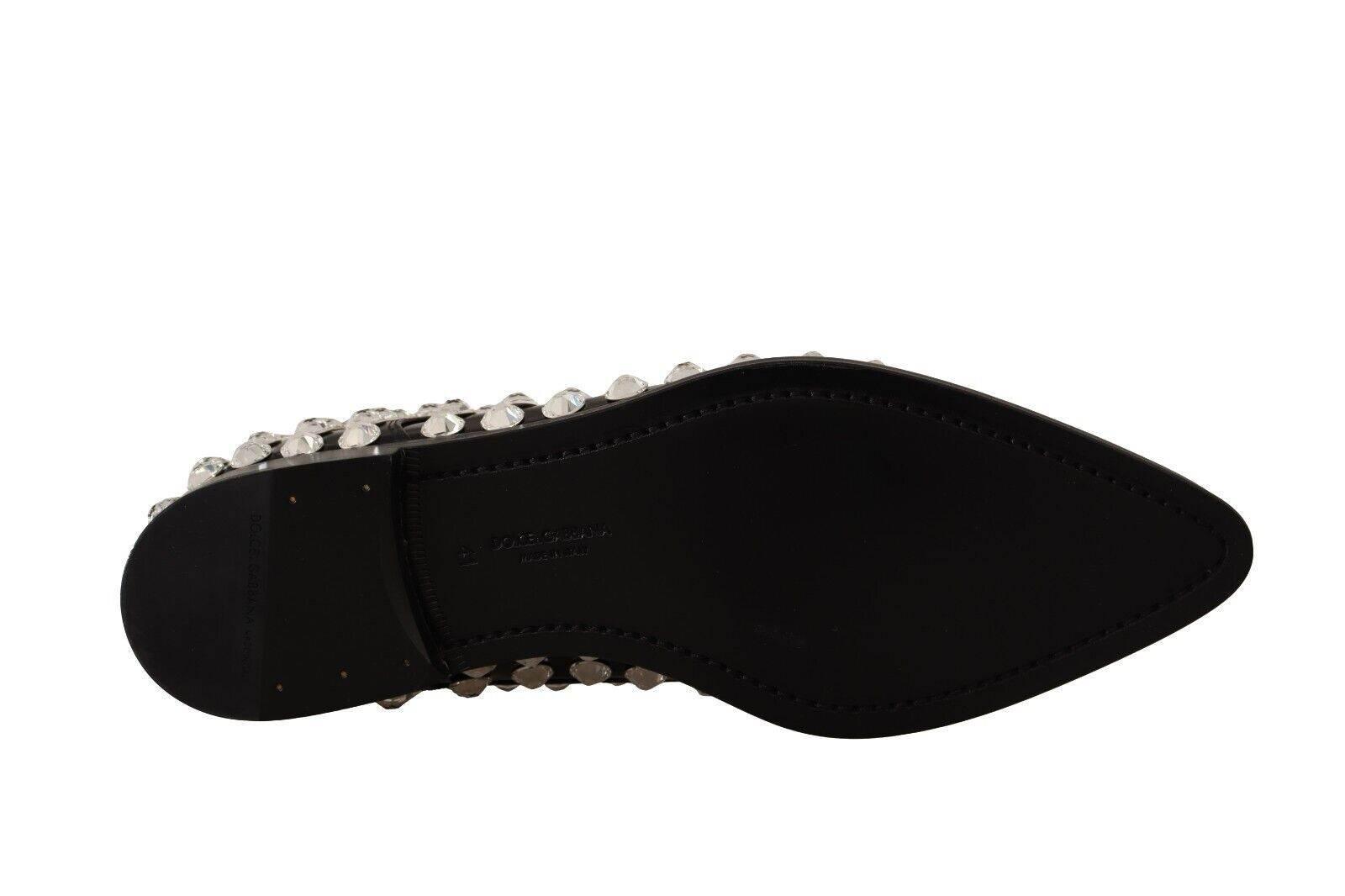 Dolce & Gabbana Crystal-Embellished Leather Formal Flats - Hilstor