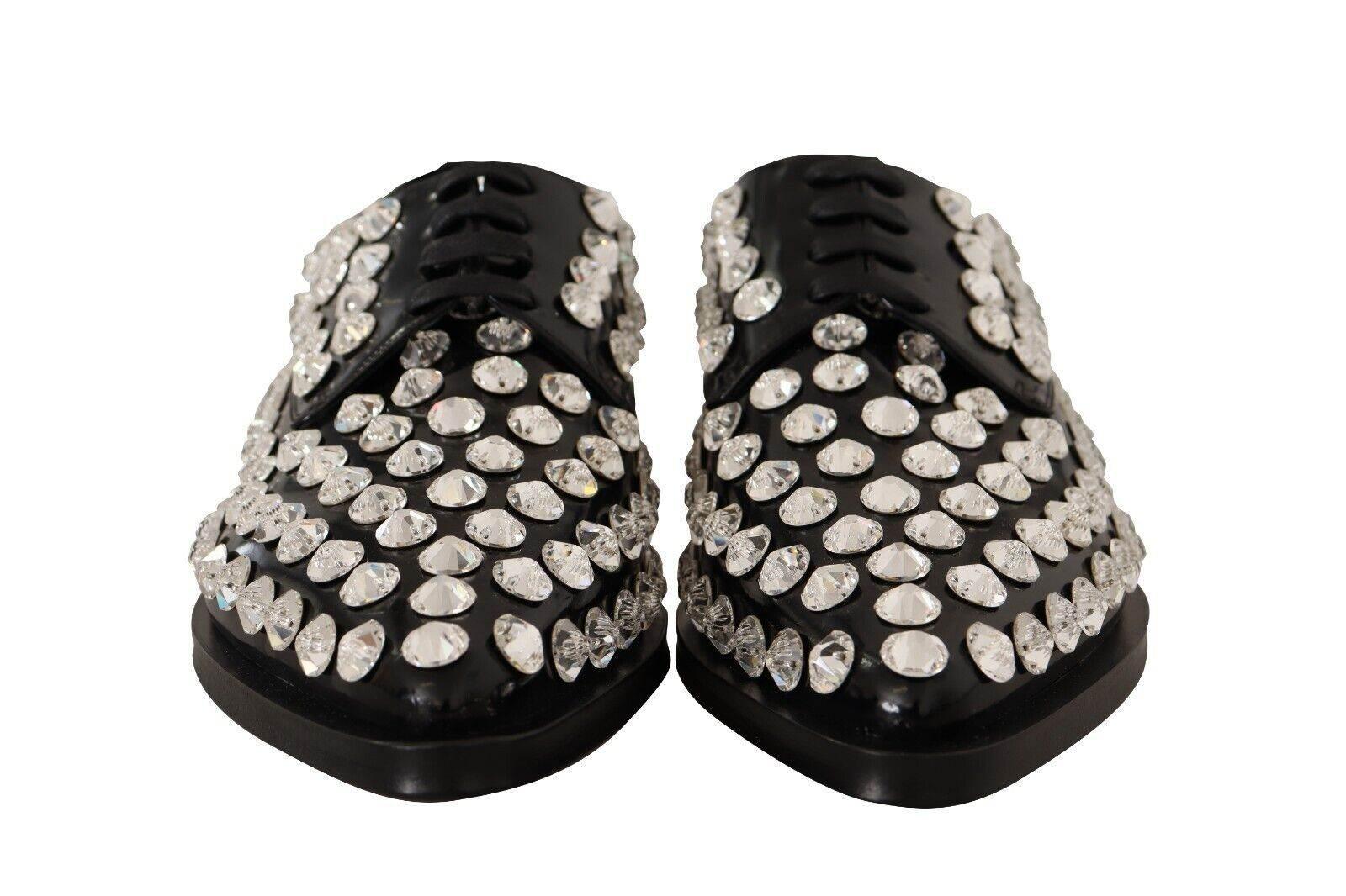 Dolce & Gabbana Crystal-Embellished Leather Formal Flats - Hilstor