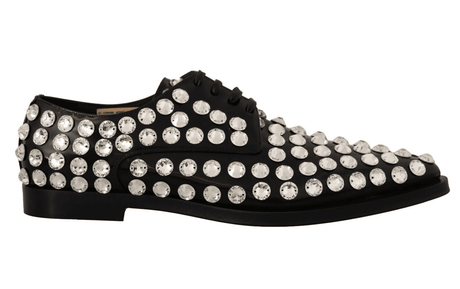 Dolce & Gabbana Crystal-Embellished Leather Formal Flats - Hilstor