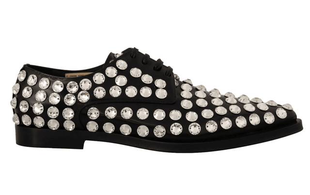 Dolce & Gabbana Crystal-Embellished Leather Formal Flats - Hilstor