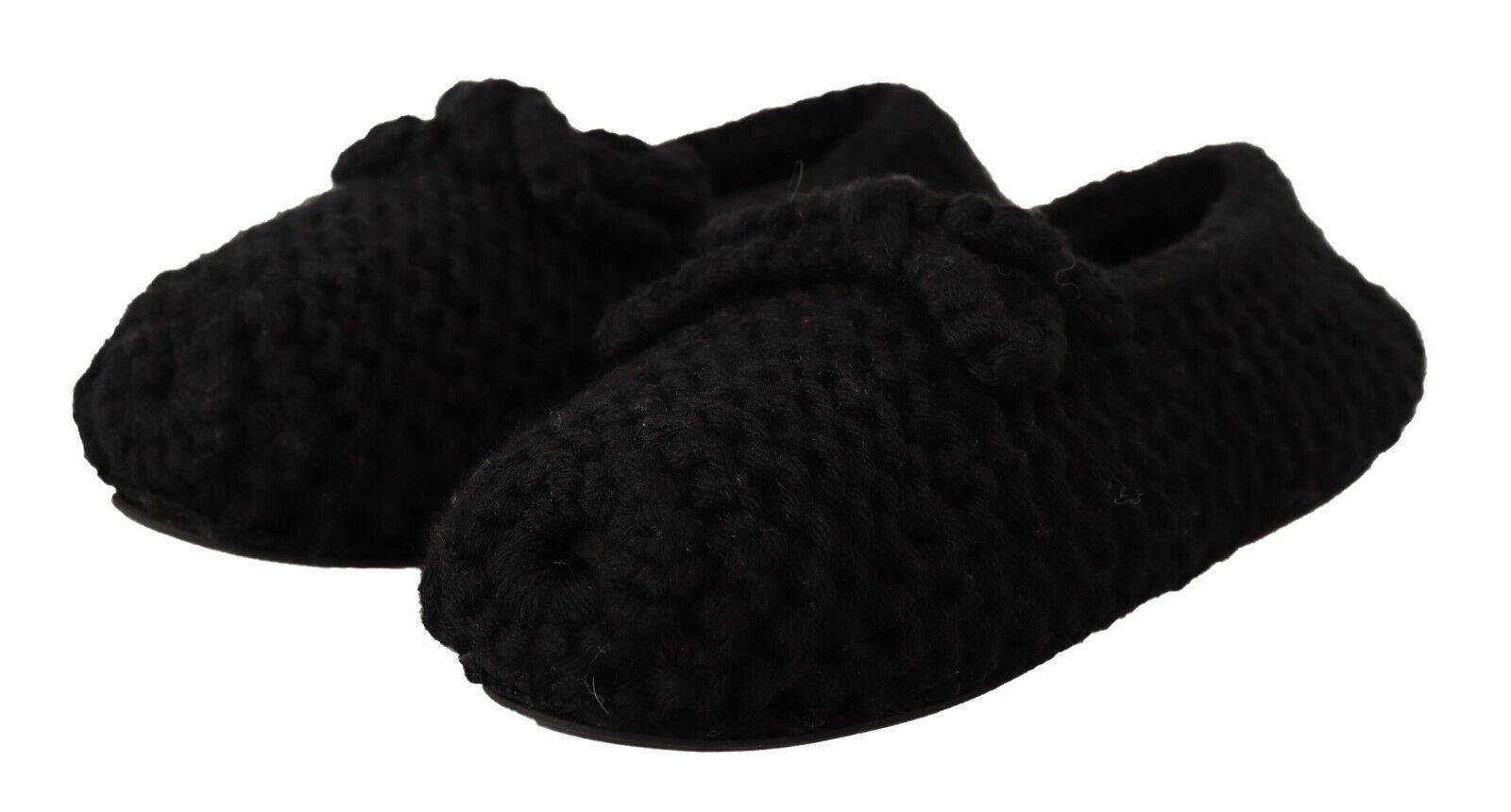 Dolce & Gabbana Elegant Black Wool Knit Ballet Flats - Hilstor
