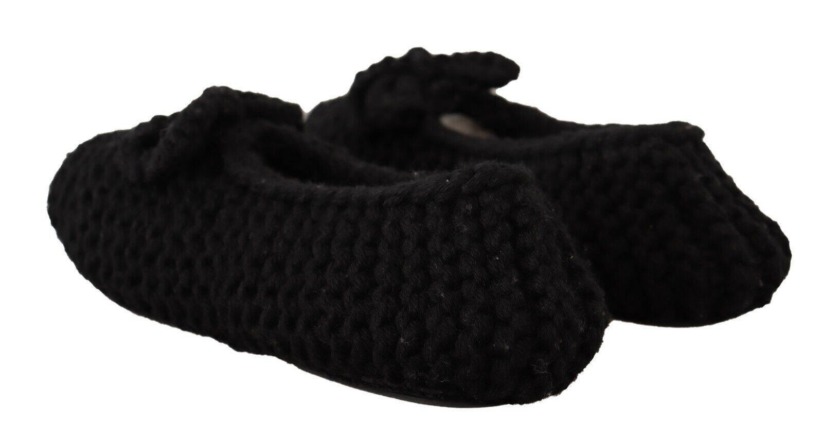 Dolce & Gabbana Elegant Black Wool Knit Ballet Flats - Hilstor
