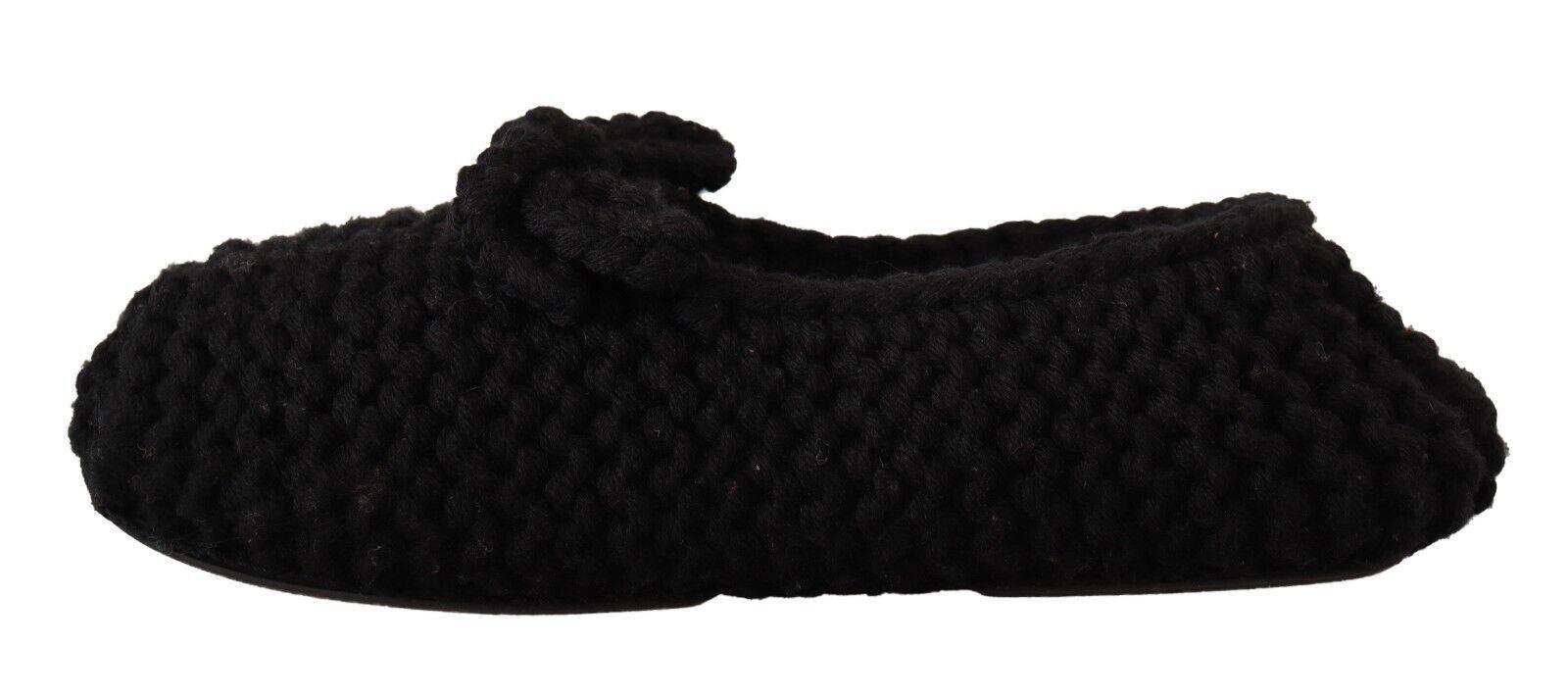 Dolce & Gabbana Elegant Black Wool Knit Ballet Flats - Hilstor