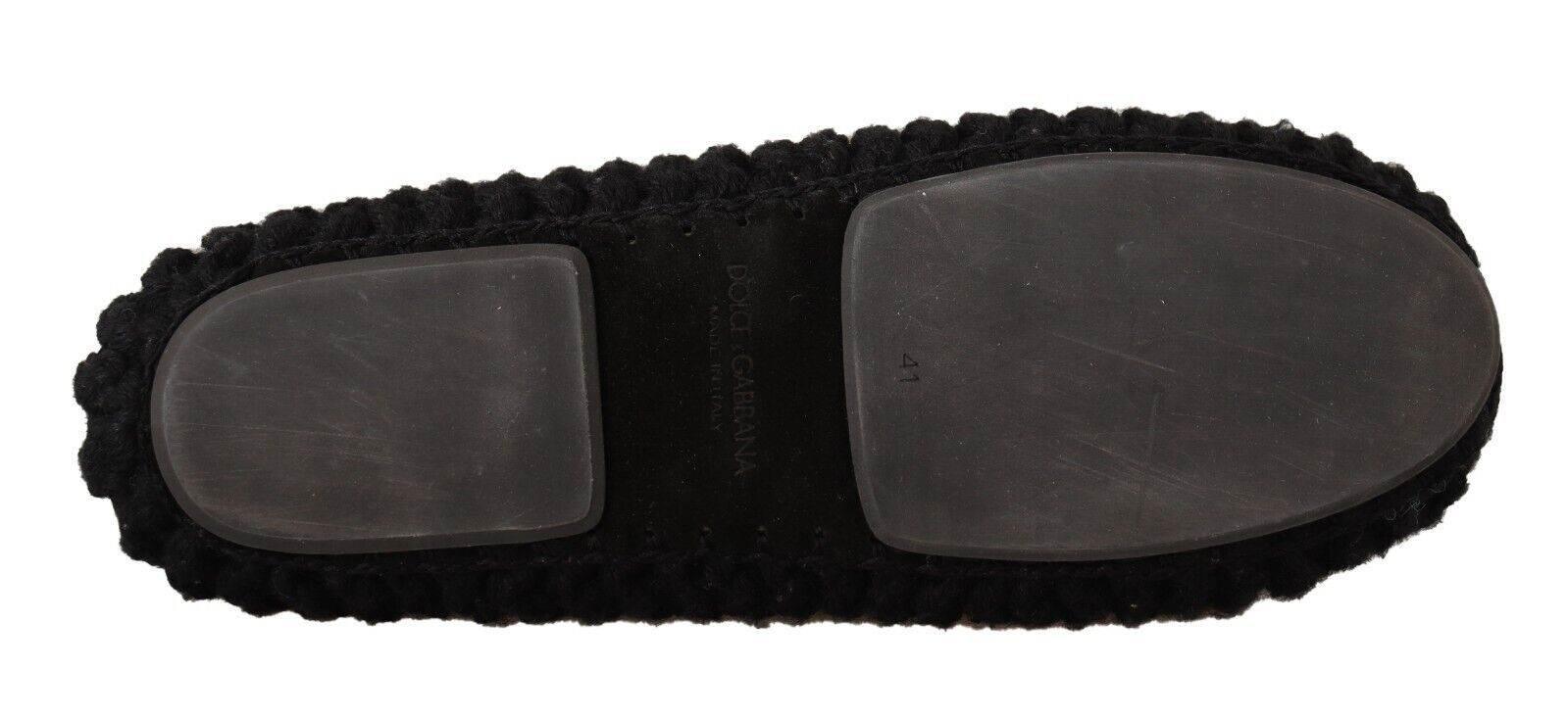 Dolce & Gabbana Elegant Black Wool Knit Ballet Flats - Hilstor