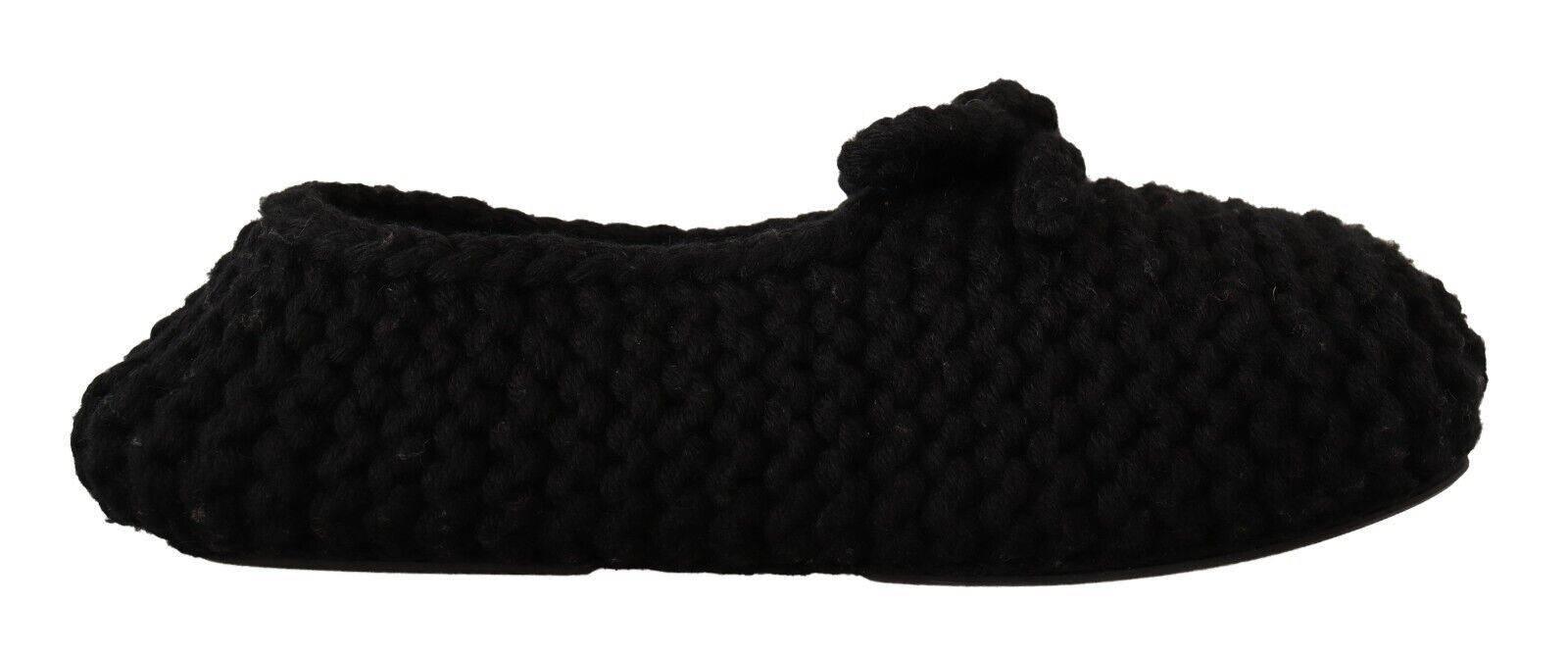 Dolce & Gabbana Elegant Black Wool Knit Ballet Flats - Hilstor