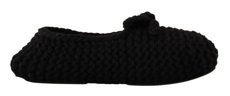 Dolce & Gabbana Elegant Black Wool Knit Ballet Flats - Hilstor