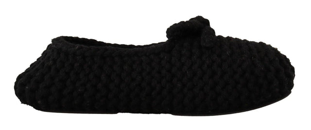 Dolce & Gabbana Elegant Black Wool Knit Ballet Flats - Hilstor