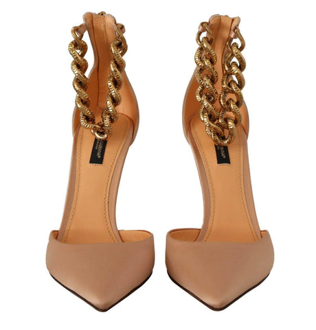 Dolce & Gabbana Elegant Beige Silk Ankle Strap Pumps - Hilstor