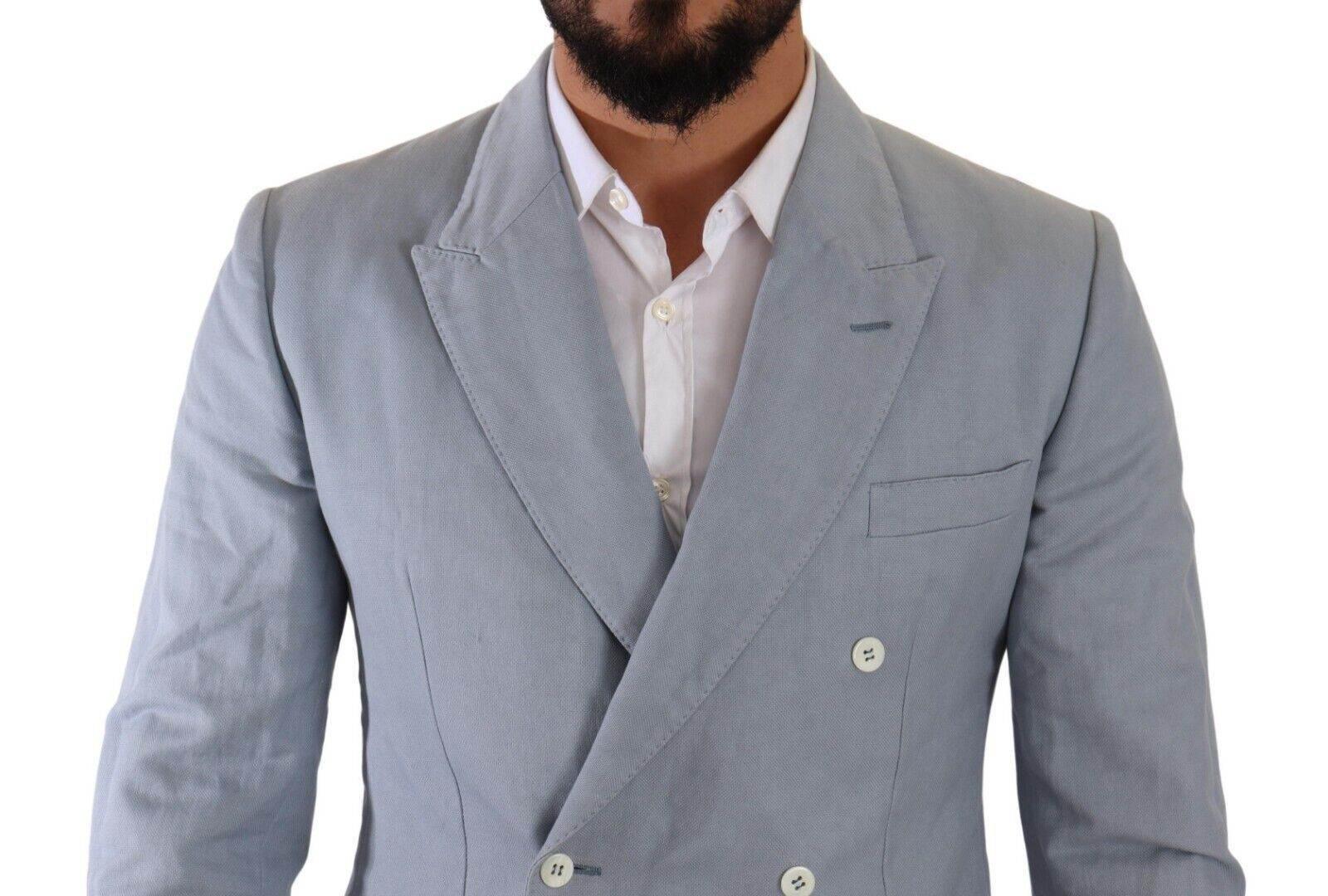 Dolce & Gabbana Elegant Slim Fit Light Blue Double Breasted Blazer - Hilstor