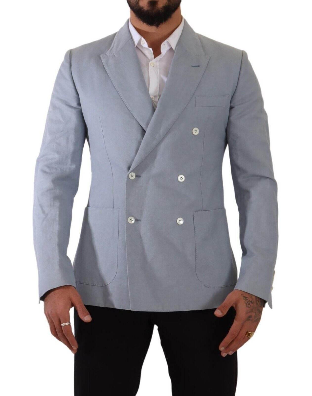 Dolce & Gabbana Elegant Slim Fit Light Blue Double Breasted Blazer - Hilstor