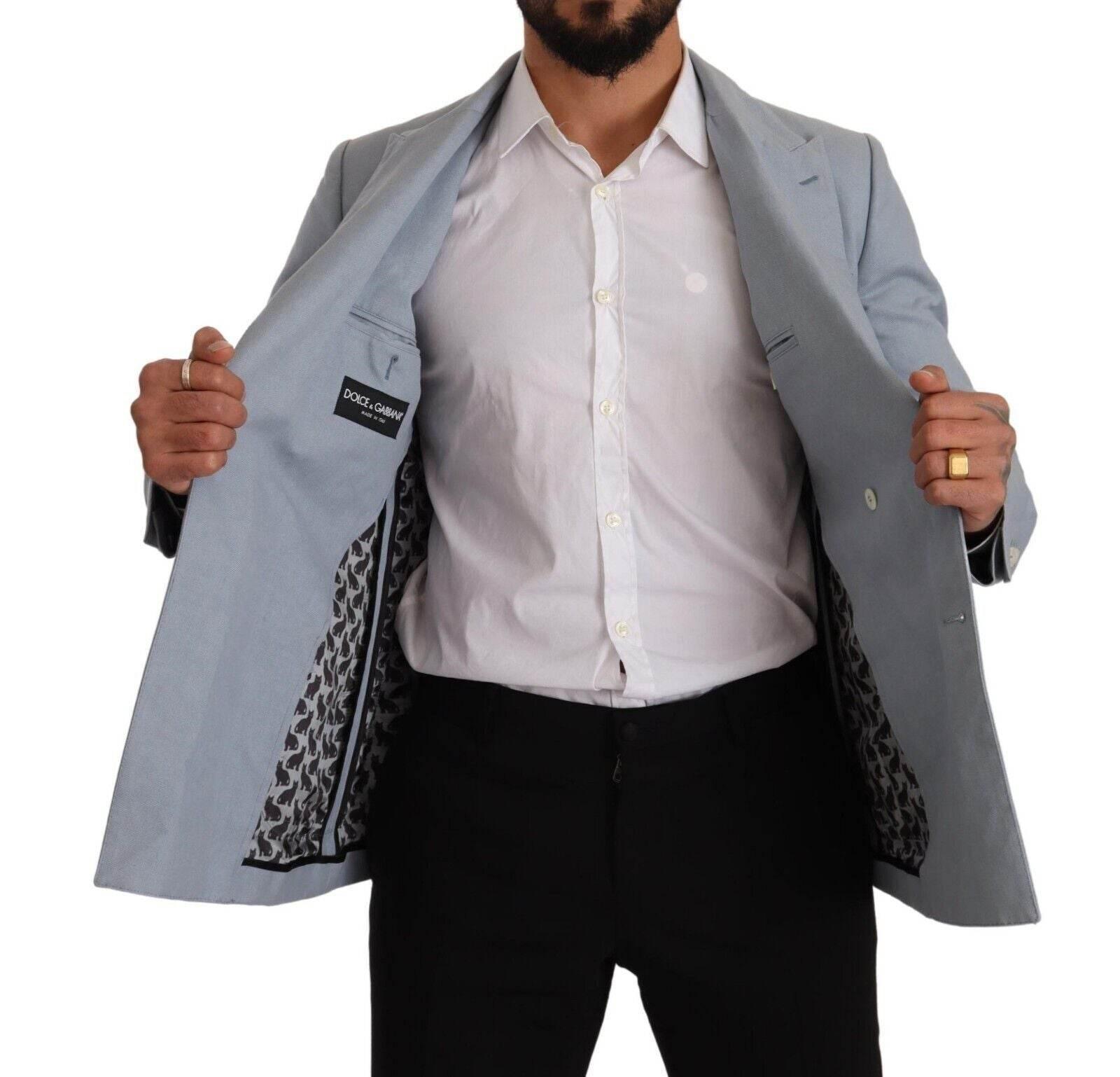 Dolce & Gabbana Elegant Slim Fit Light Blue Double Breasted Blazer - Hilstor