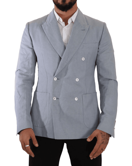 Dolce & Gabbana Elegant Slim Fit Light Blue Double Breasted Blazer - Hilstor