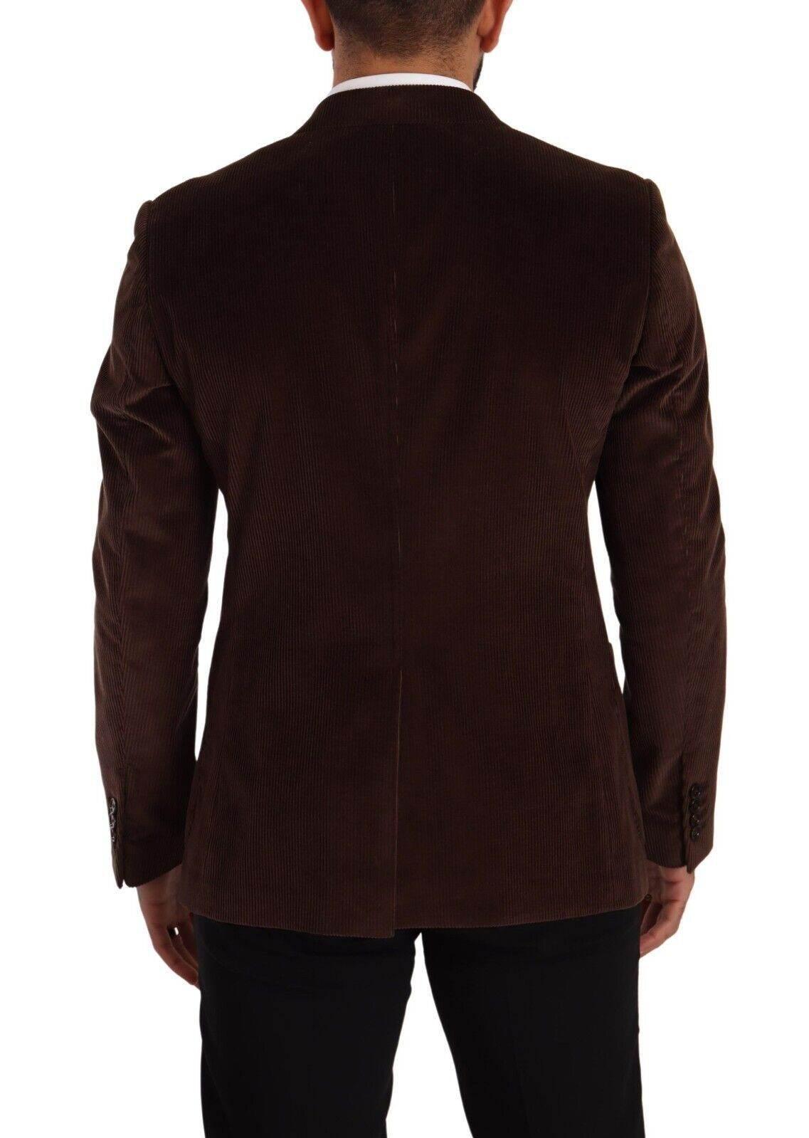 Dolce & Gabbana Brown Corduroy Slim Fit Coat DG Logo Blazer - Hilstor