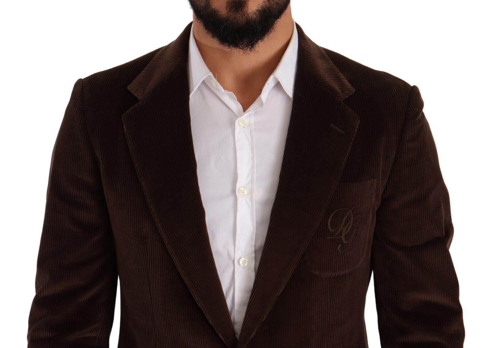 Dolce & Gabbana Brown Corduroy Slim Fit Coat DG Logo Blazer - Hilstor