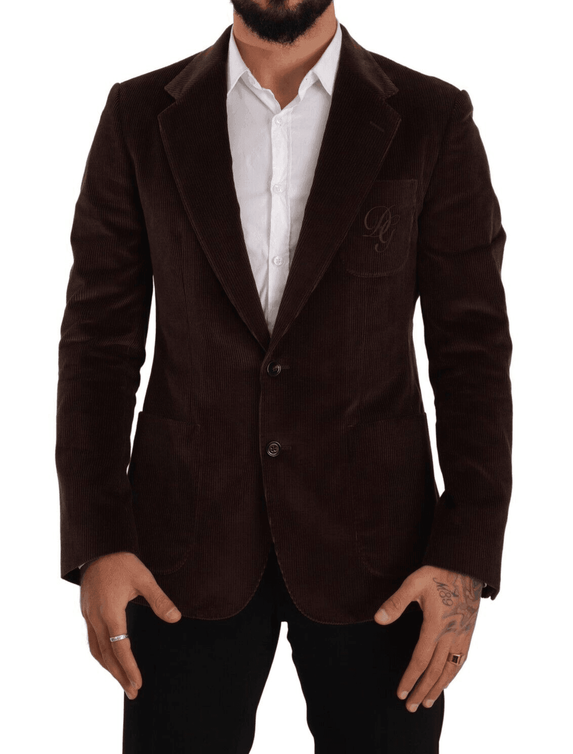 Dolce & Gabbana Brown Corduroy Slim Fit Coat DG Logo Blazer - Hilstor