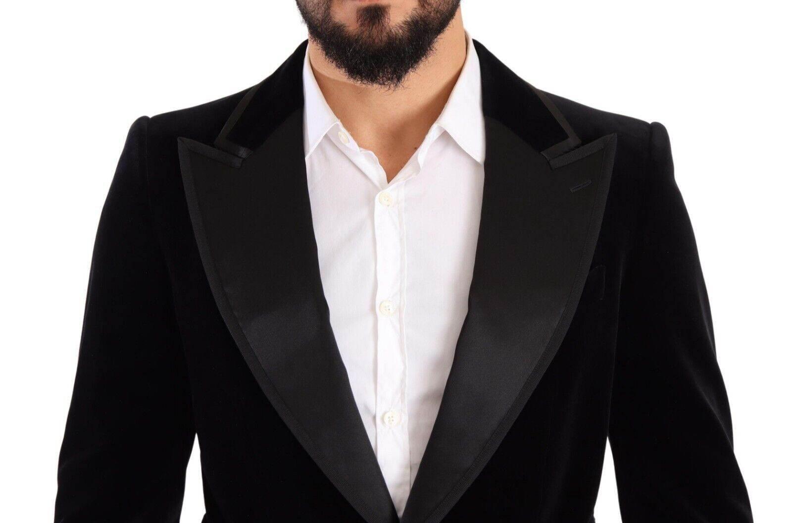 Dolce & Gabbana Black Velvet Single Breasted One Button Blazer - Hilstor