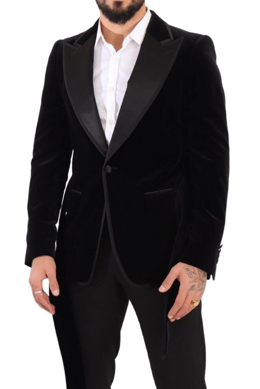 Dolce & Gabbana Black Velvet Single Breasted One Button Blazer - Hilstor