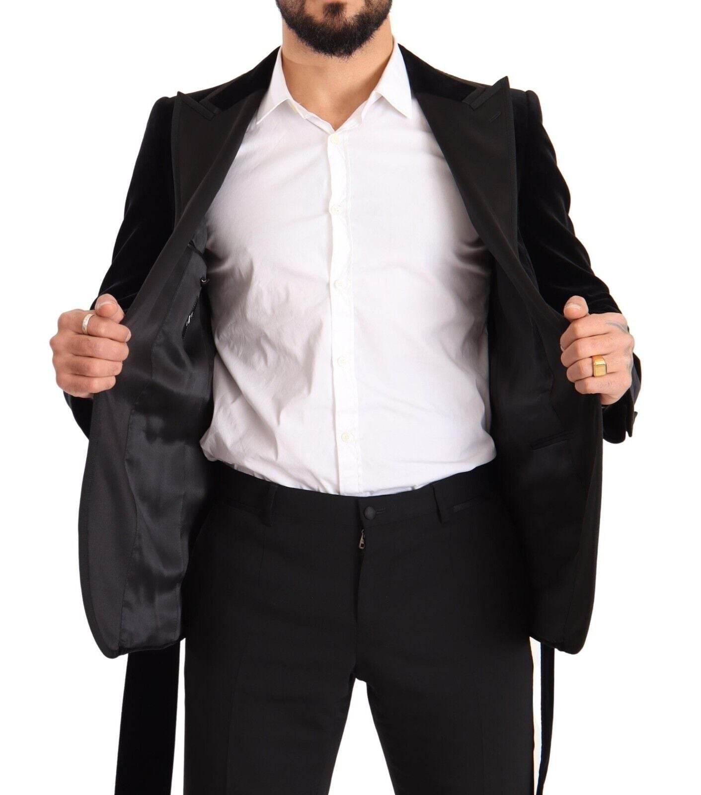 Dolce & Gabbana Black Velvet Single Breasted One Button Blazer - Hilstor
