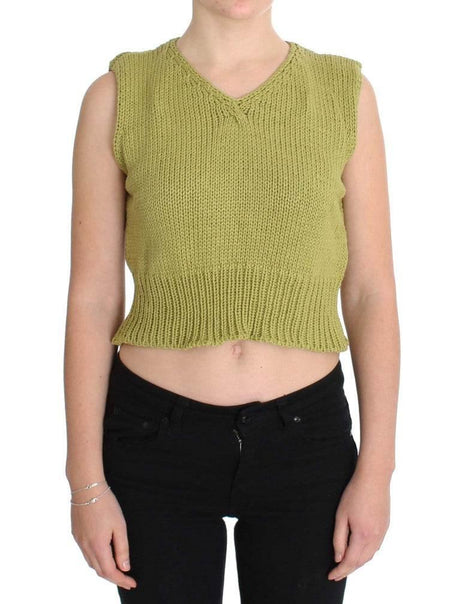 PINK MEMORIES Green Cotton Blend Knitted Sleeveless Sweater - Hilstor