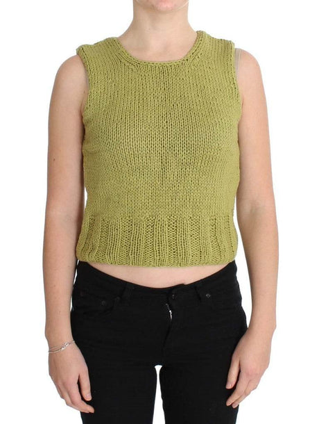 PINK MEMORIES Green Cotton Blend Knitted Sleeveless Sweater - Hilstor