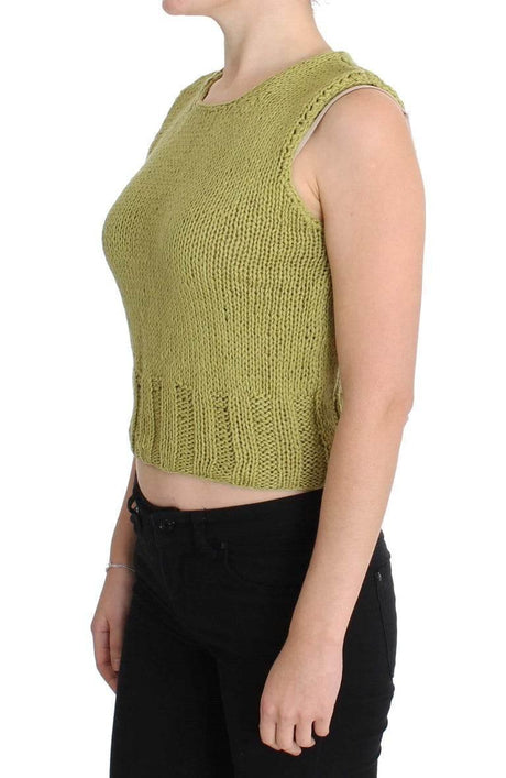 PINK MEMORIES Green Cotton Blend Knitted Sleeveless Sweater - Hilstor