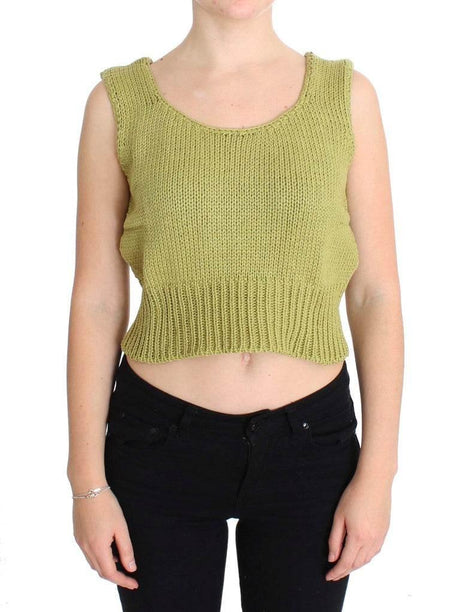 PINK MEMORIES Green Cotton Blend Knitted Sleeveless Sweater - Hilstor