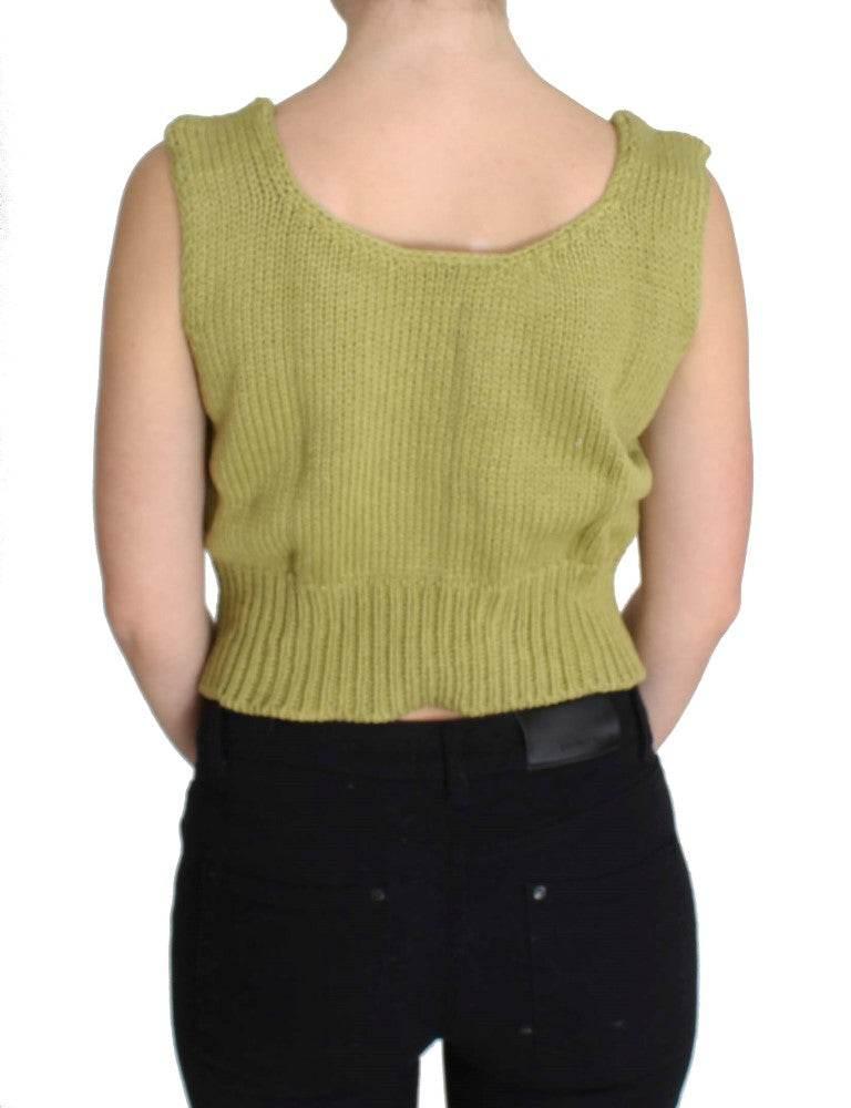 PINK MEMORIES Green Cotton Blend Knitted Sleeveless Sweater - Hilstor