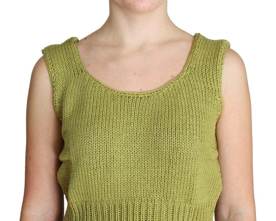 PINK MEMORIES Green Cotton Blend Knitted Sleeveless Sweater - Hilstor