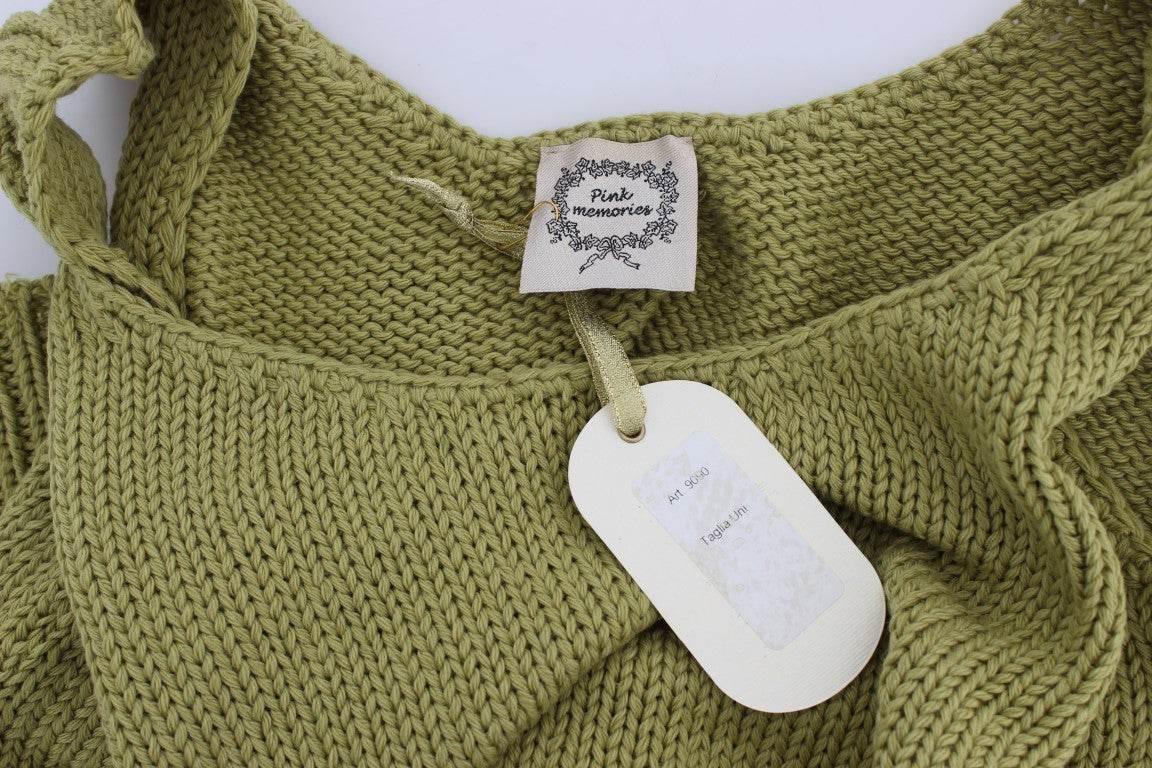 PINK MEMORIES Green Cotton Blend Knitted Sleeveless Sweater - Hilstor