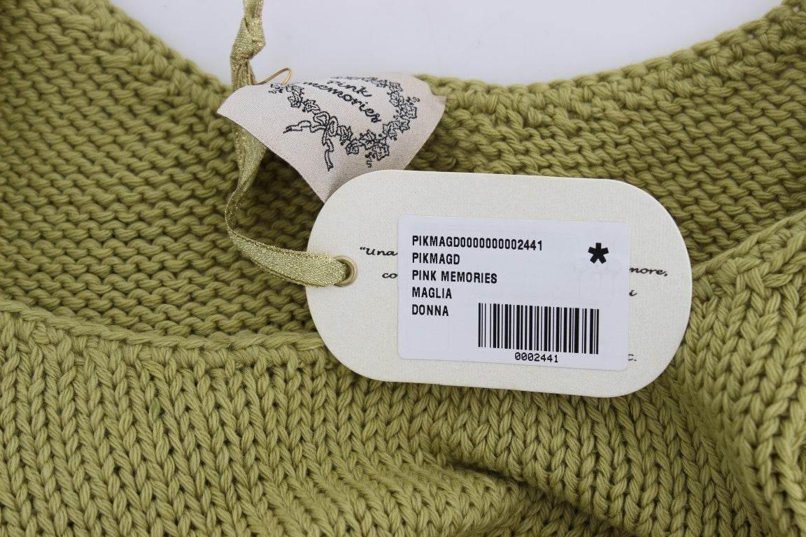 PINK MEMORIES Green Cotton Blend Knitted Sleeveless Sweater - Hilstor