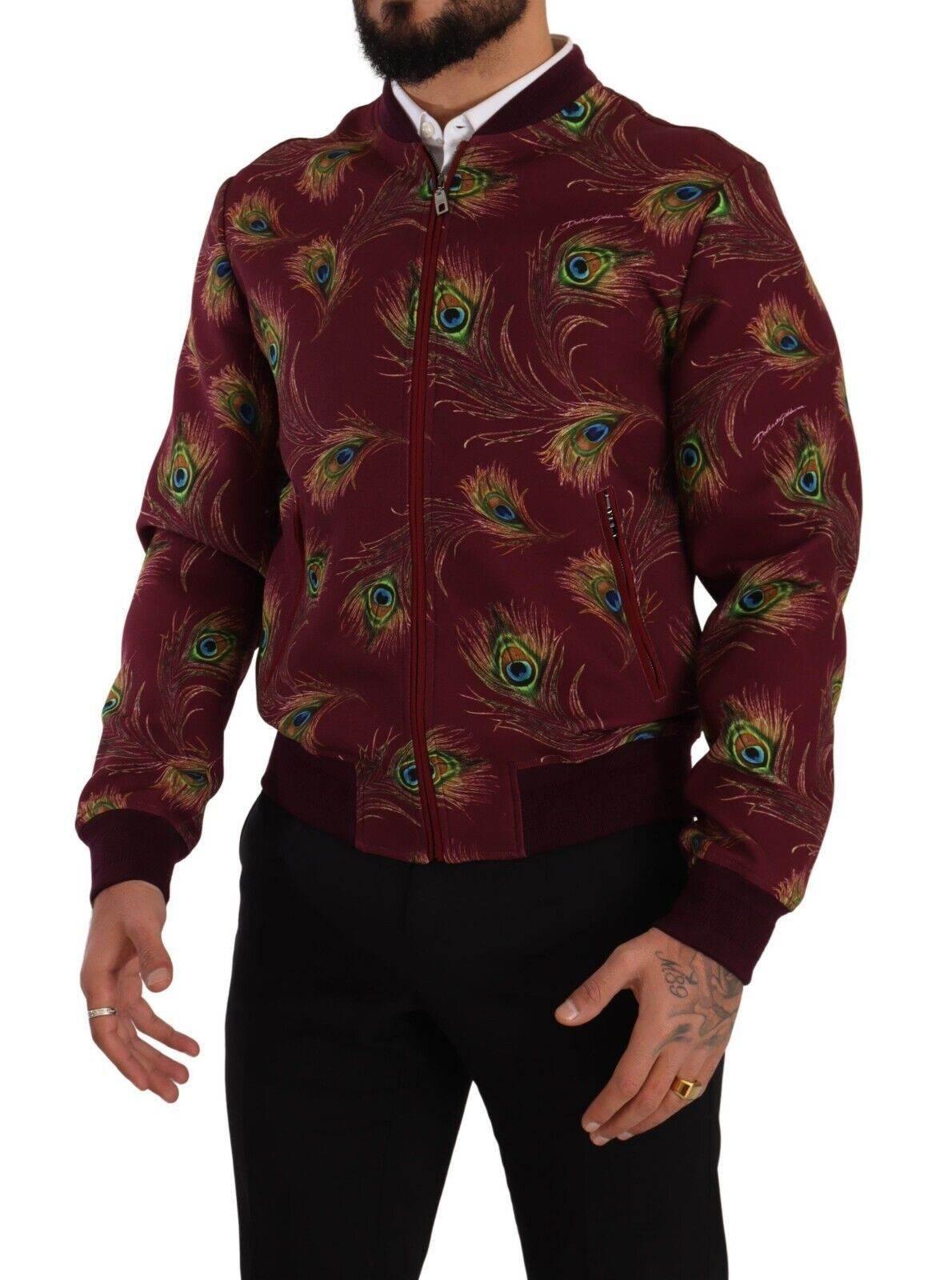 Dolce & Gabbana Red Peacock Polyester Stretch Full Zip Jacket - Hilstor