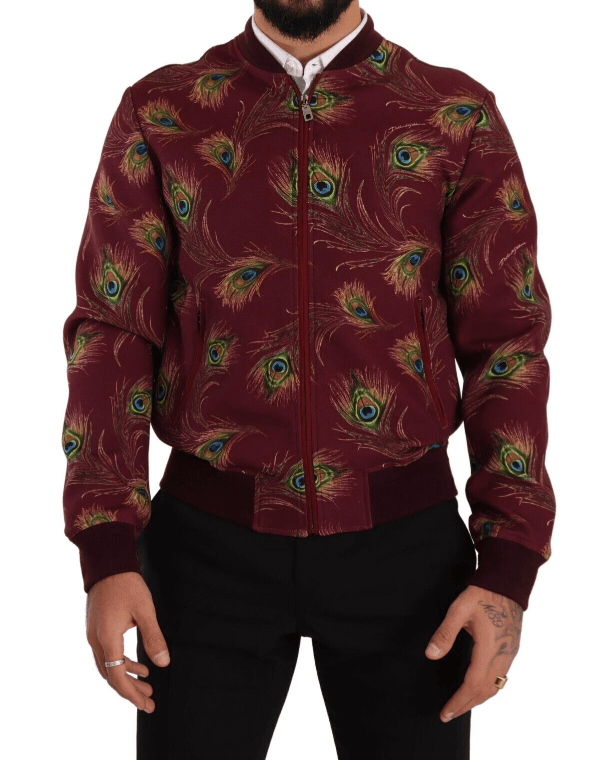 Dolce & Gabbana Red Peacock Polyester Stretch Full Zip Jacket - Hilstor