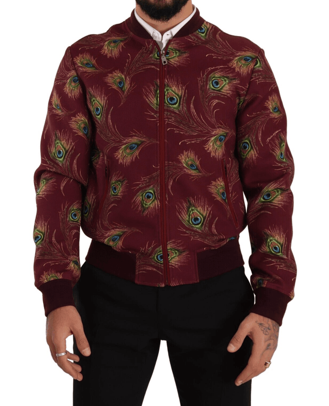 Dolce & Gabbana Red Peacock Polyester Stretch Full Zip Jacket - Hilstor