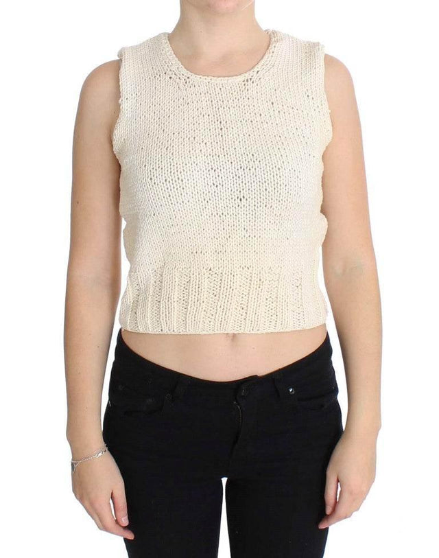 PINK MEMORIES Beige Sleeveless Cotton Blend Vest Sweater - Hilstor