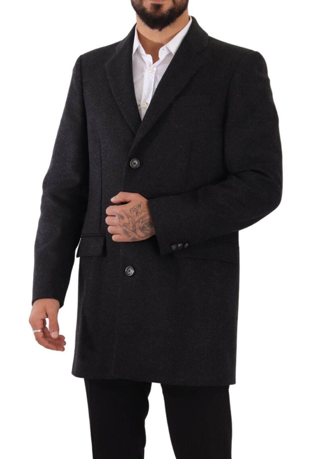 Dolce & Gabbana Dark Gray Wool Over Trench Coat Men Jacket - Hilstor