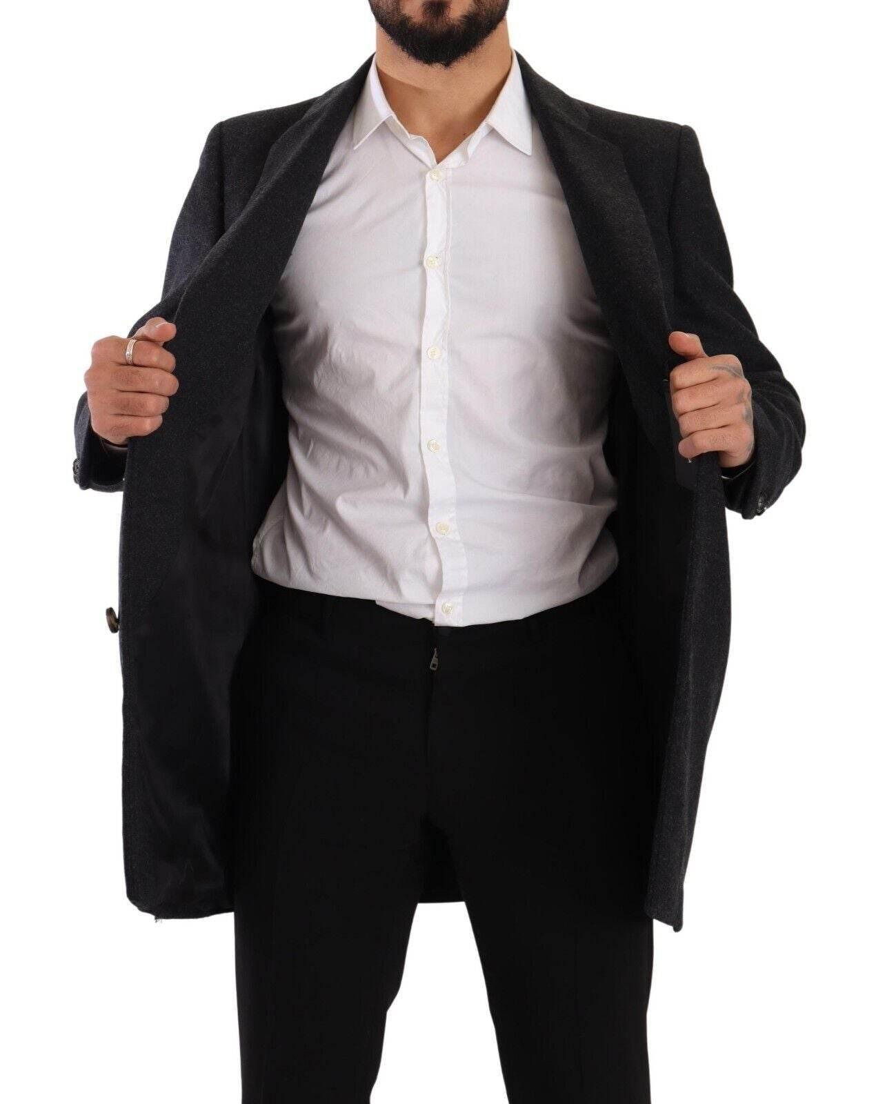 Dolce & Gabbana Dark Gray Wool Over Trench Coat Men Jacket - Hilstor