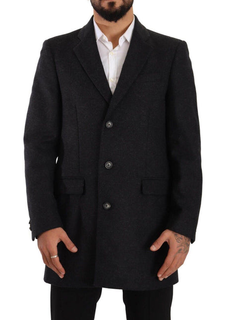 Dolce & Gabbana Dark Gray Wool Over Trench Coat Men Jacket - Hilstor