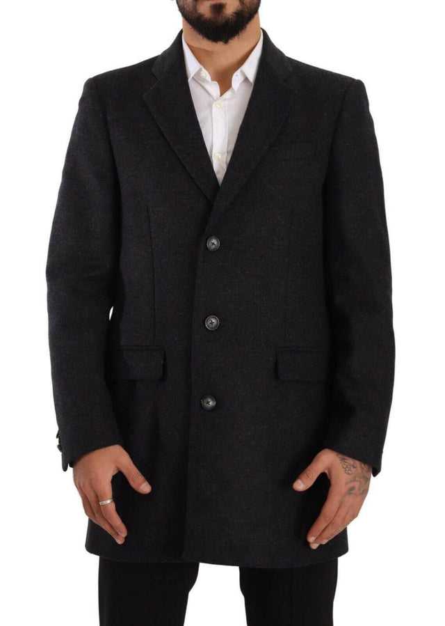 Dolce & Gabbana Dark Gray Wool Over Trench Coat Men Jacket - Hilstor