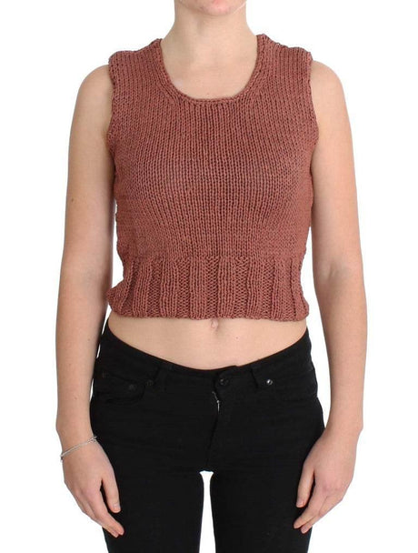 PINK MEMORIES Red Cotton Blend Knitted Sleeveless Sweater - Hilstor