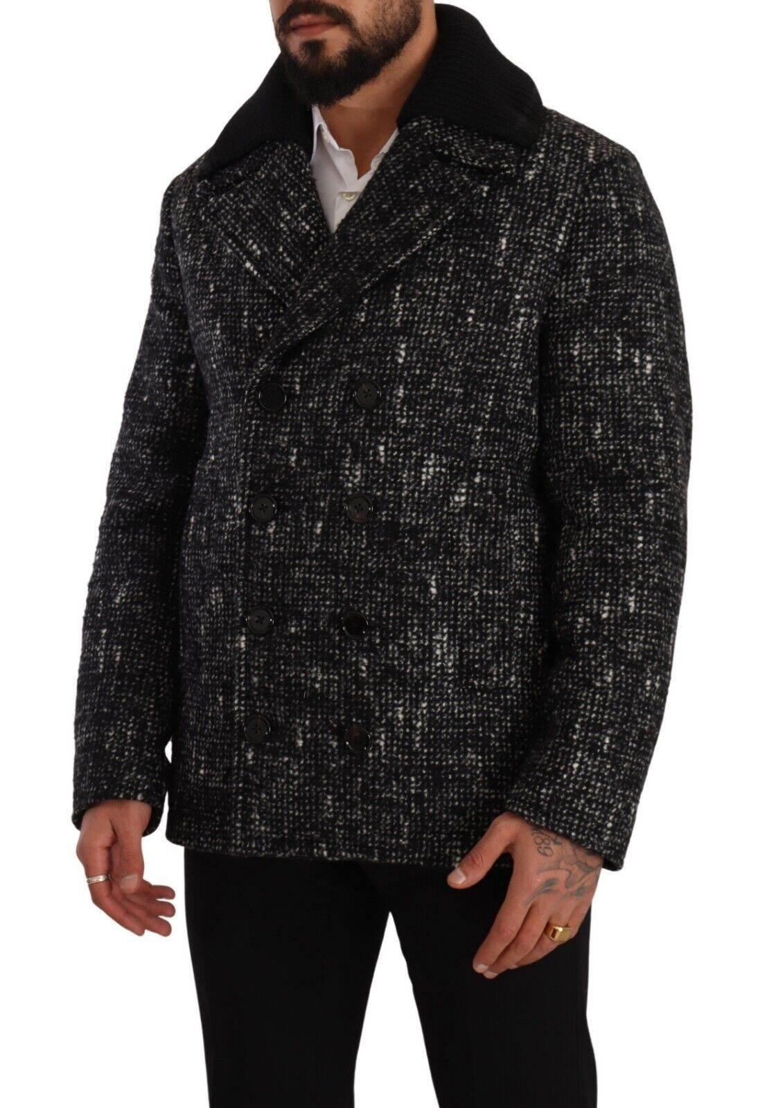 Dolce & Gabbana Black Wool Double Breasted Coat Men Jacket - Hilstor