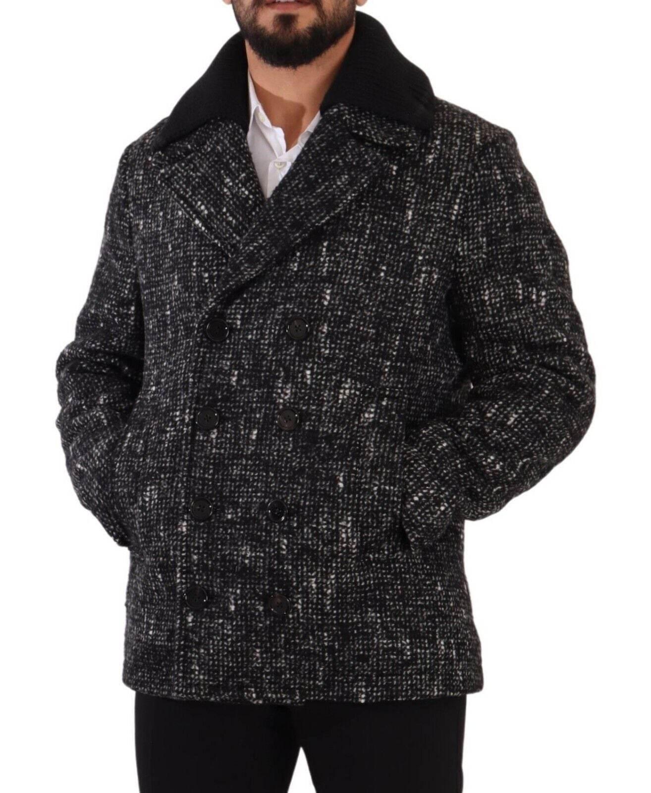 Dolce & Gabbana Black Wool Double Breasted Coat Men Jacket - Hilstor