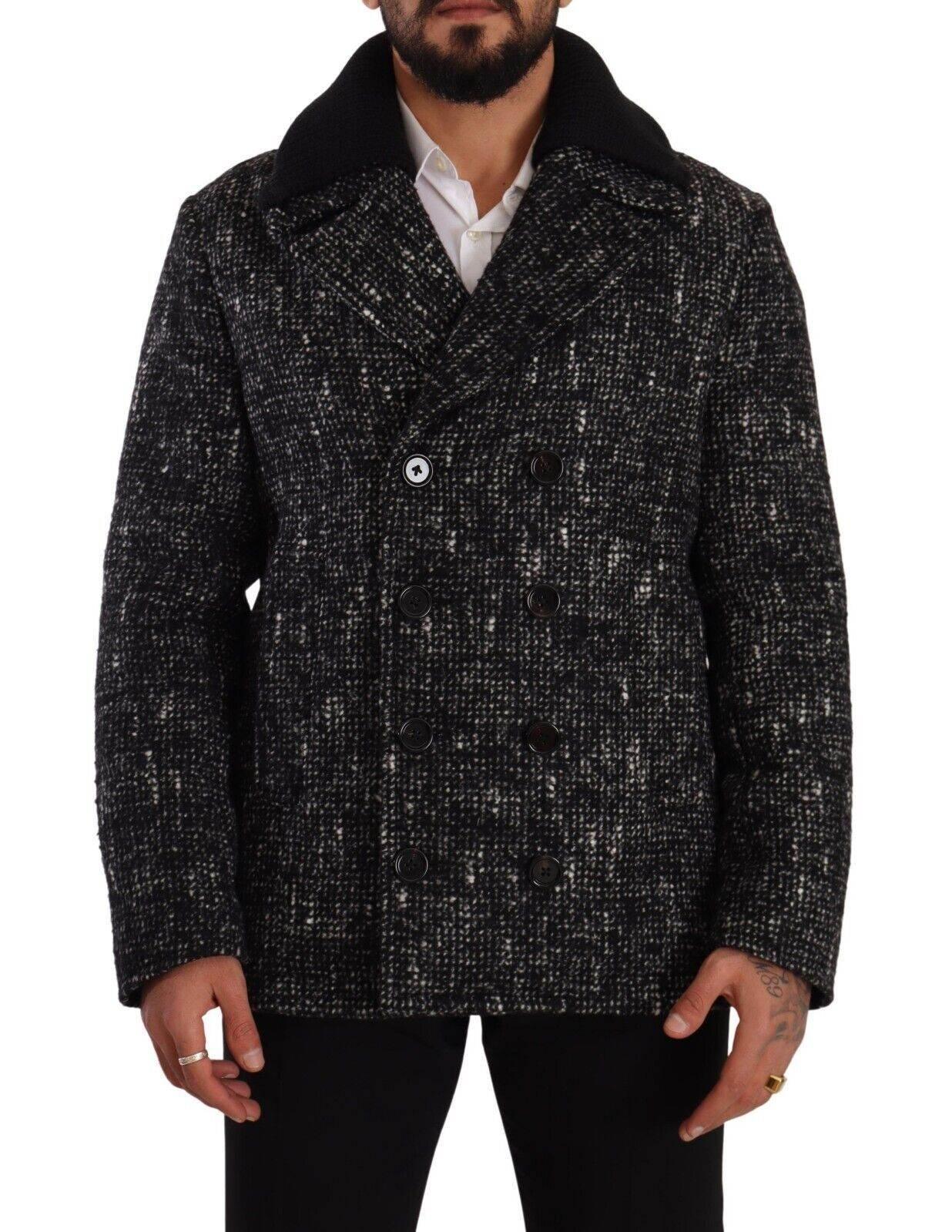 Dolce & Gabbana Black Wool Double Breasted Coat Men Jacket - Hilstor