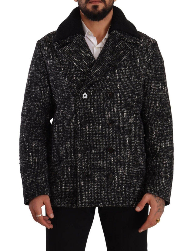 Dolce & Gabbana Black Wool Double Breasted Coat Men Jacket - Hilstor