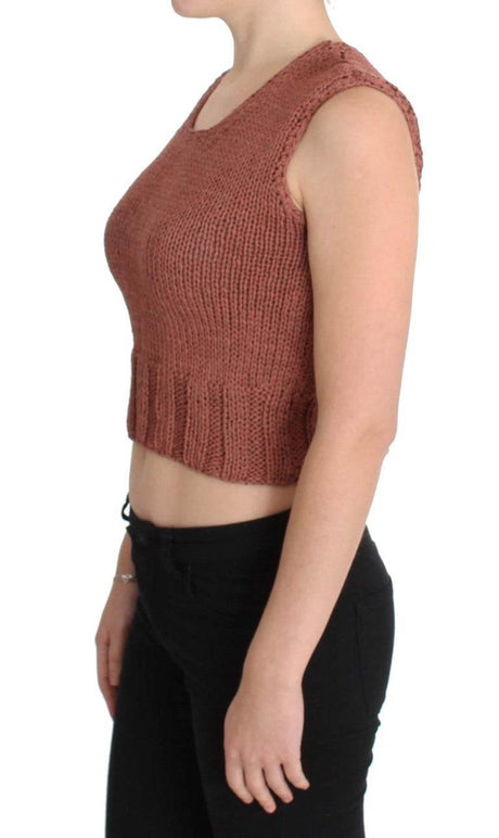 PINK MEMORIES Red Cotton Blend Knitted Sleeveless Sweater - Hilstor