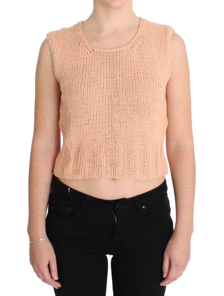 PINK MEMORIES Pink Cotton Blend Knitted Sleeveless Sweater - Hilstor