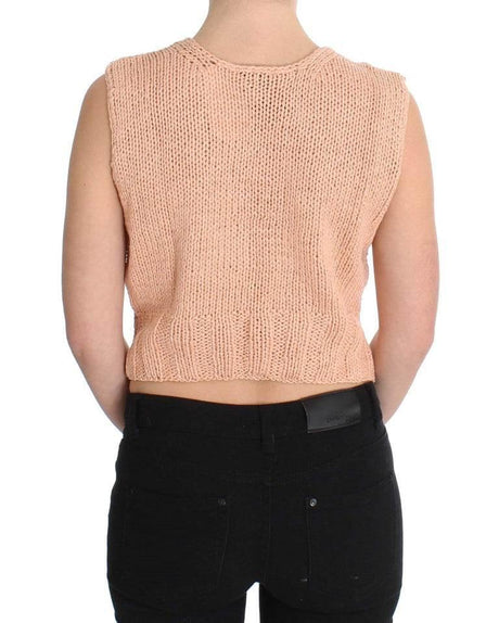 PINK MEMORIES Pink Cotton Blend Knitted Sleeveless Sweater - Hilstor