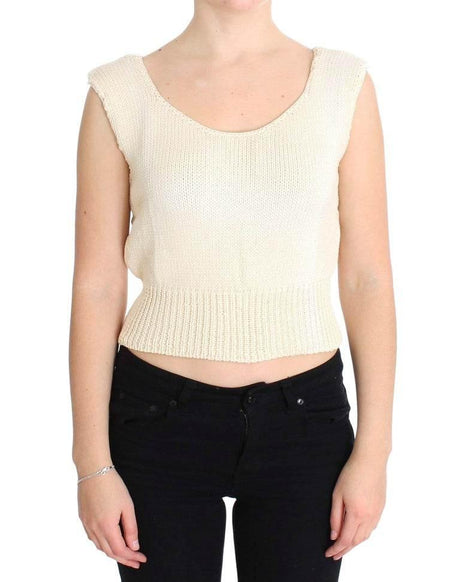 PINK MEMORIES Beige Cotton Blend Knitted Sleeveless Sweater - Hilstor