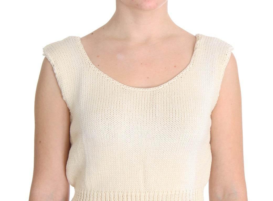 PINK MEMORIES Beige Cotton Blend Knitted Sleeveless Sweater - Hilstor