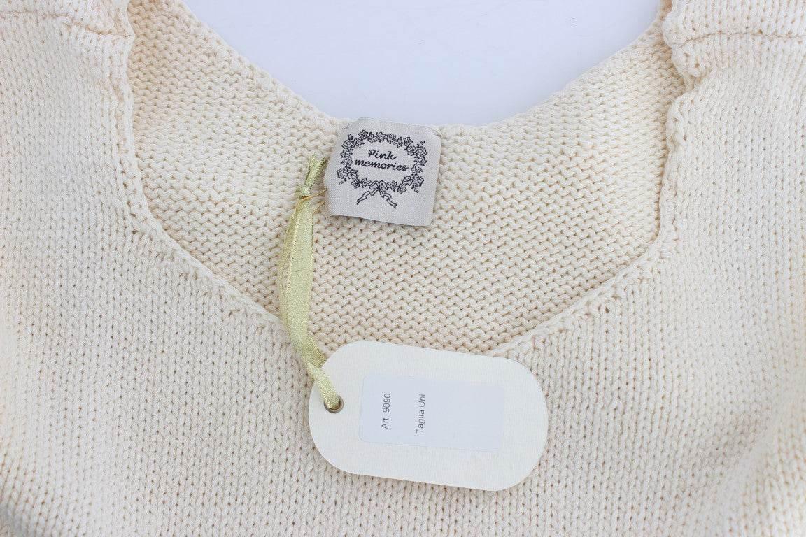 PINK MEMORIES Beige Cotton Blend Knitted Sleeveless Sweater - Hilstor