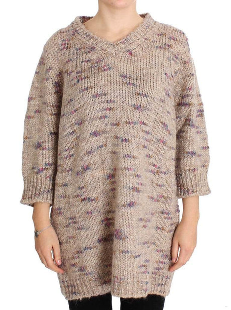 PINK MEMORIES Beige Wool Blend Knitted Oversize Sweater - Hilstor